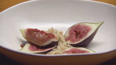 Figs with Cheese and Honey Parfait, Smokey Snow and Apple Caramel