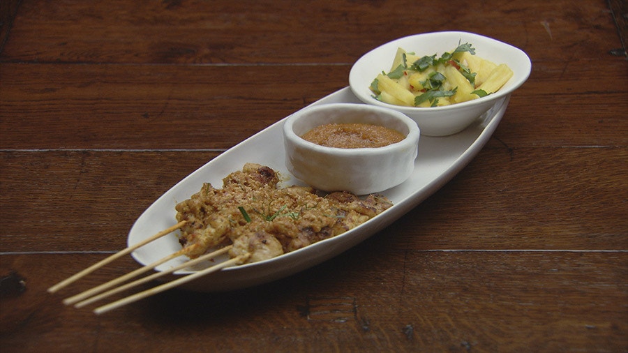 Satay Chicken with Satay Sauce and Pickled Pineapple