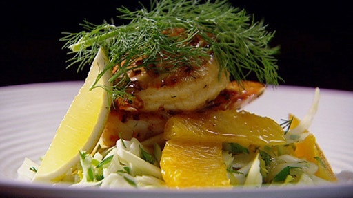 Fennel, Orange and Apple Salad with BBQ Marinated Prawns