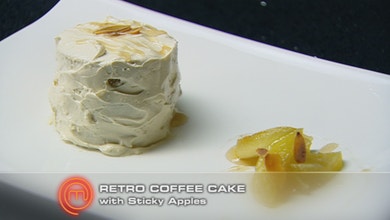 Retro Coffee Cake with Coffee Butter Cream and Sticky Cinnamon Apples