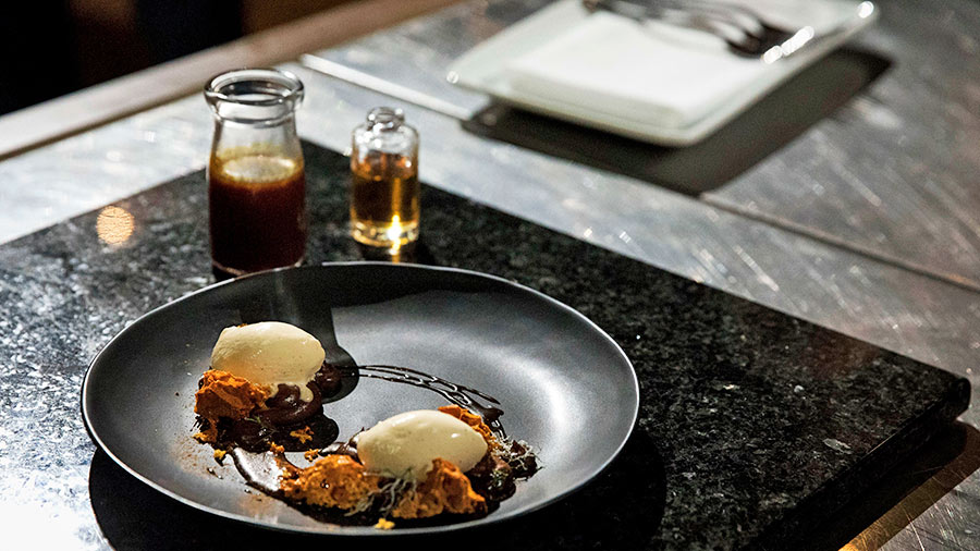 Cinnamon Whiskey Ice Cream, Chocolate Mousse, Honeycomb and Whiskey Caramel Sauce