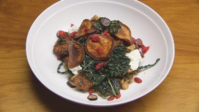 Walnut Crumbed Sardines with Lentil, Kale and Sweet Potato Salad