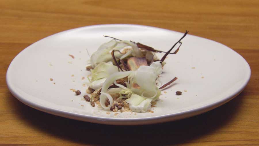Fennel Sorbet, Fennel Cream, Fresh and Roasted Fennel, Barley and Coconut Crumble