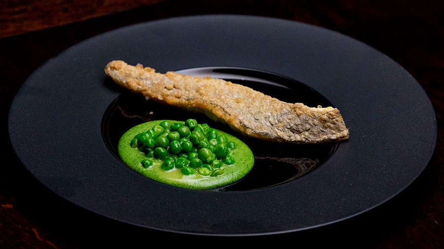 Battered Whiting with Parsley and Garlic Emulsion and Crushed Peas