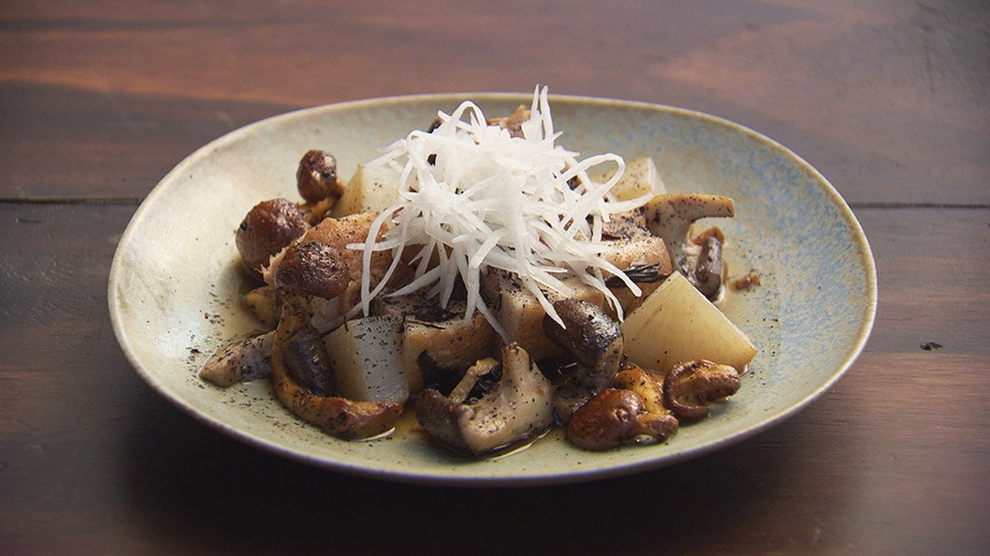 Tea Braised Pork Belly with Mushrooms, Daikon and Bean Curd