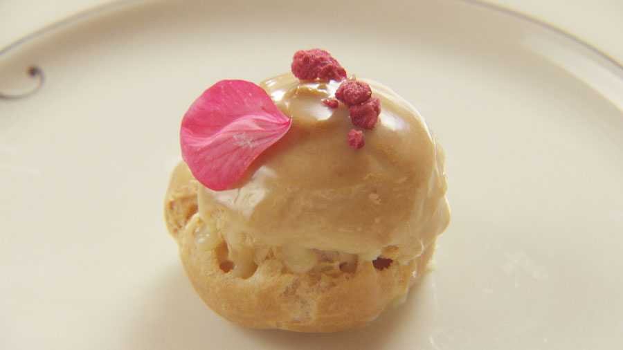 Raspberry Profiteroles with White Chocolate Ganache