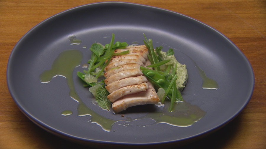 Pan Fried Skate with Pea Salad