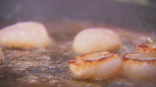 Seared Scallops with Honey and Garlic Chorizo and Salsa Verde