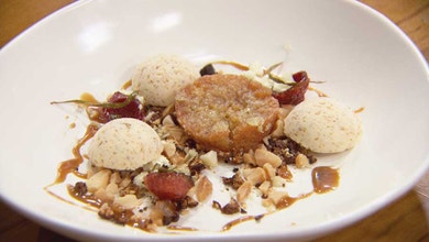 Lemon Myrtle Syrup Cake, Caramel Macadamia Parfait, Australian Fruit Granola
