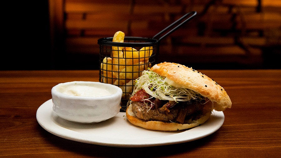 Lamb Burger with Eggplant Relish and Oven Roasted Potatoes