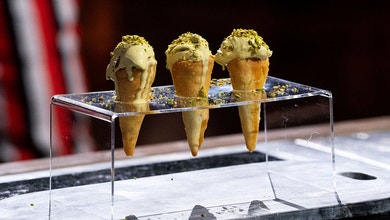 Baklava Cones with Roasted Pistachio Ice-cream