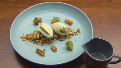 Lemongrass Ice Cream on Smashed Coconut Shortbread