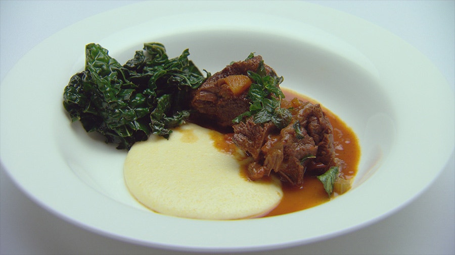Beef Cheek with Cavolo Nero, Polenta and Fried Oregano