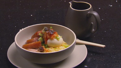 Braised Pork Belly, Soft Boiled Egg and Handmade Noodles