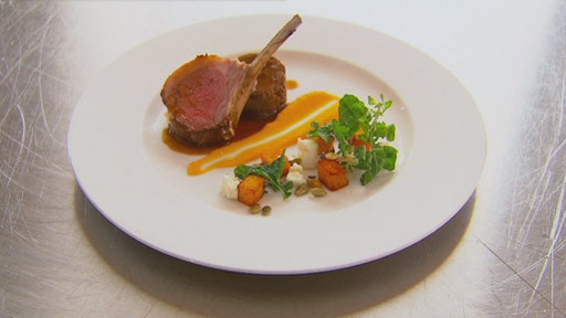 Roasted Lamb Rack and Braised Lamb Neck with Pumpkin and Sheeps Milk Feta