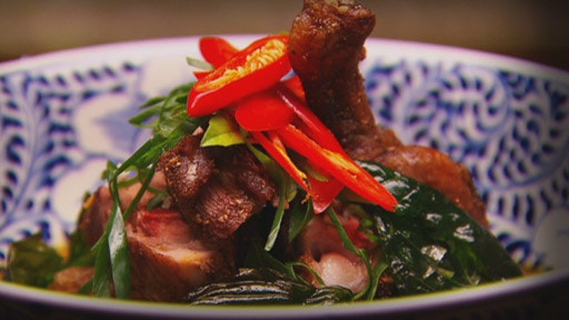 Crispy Skin Duck with Fragrant Red Curry and Lychees