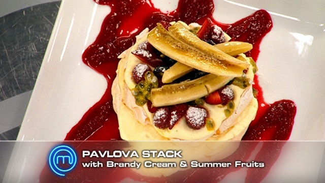 Pavlova Stack with Berry Coulis and Summer Fruits