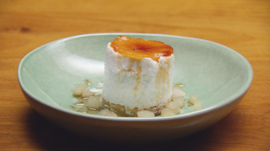 Lemon Meringue with Ginger Ale Poached Pears
