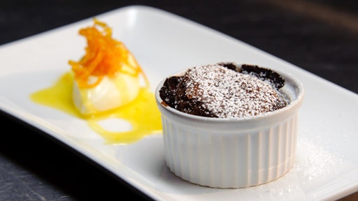 Individual Hazelnut and Chocolate Self-Saucing Puddings with Candied Orange Zest and Creme Chantilly