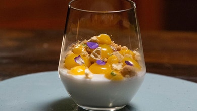 Coconut Panna Cotta with Mango Gel and Lime Curd