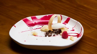 Yoghurt Sorbet with Beetroot Curd and Cardamom Tuile