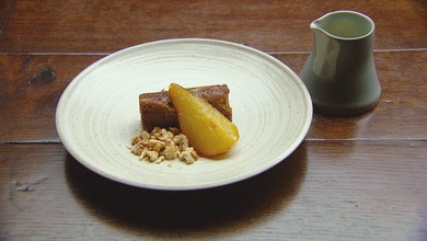 Pear and Ginger Cake with Lemon Verbena Custard