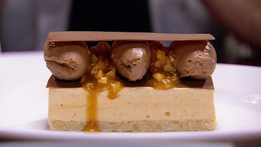 Caramel Parfait Glace with Salted Peanut Caramel and Milk Chocolate Mousse