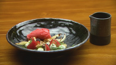 Strawberry and Liquorice Sorbet with Roasted Fennel and Syrup