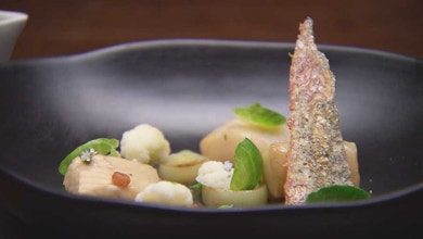 Murray Cod with Peas, Bacon and Lemon Sauce
