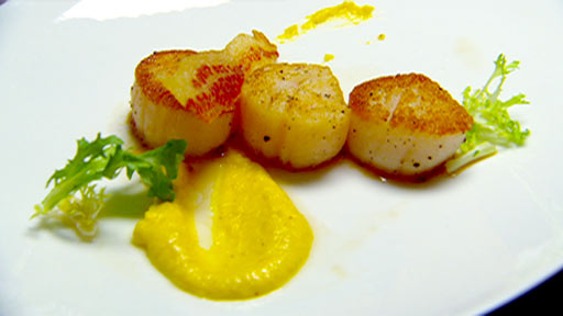 Seared Scallops, Sweetcorn, Crisp Guanciale and Speck Vinaigrette