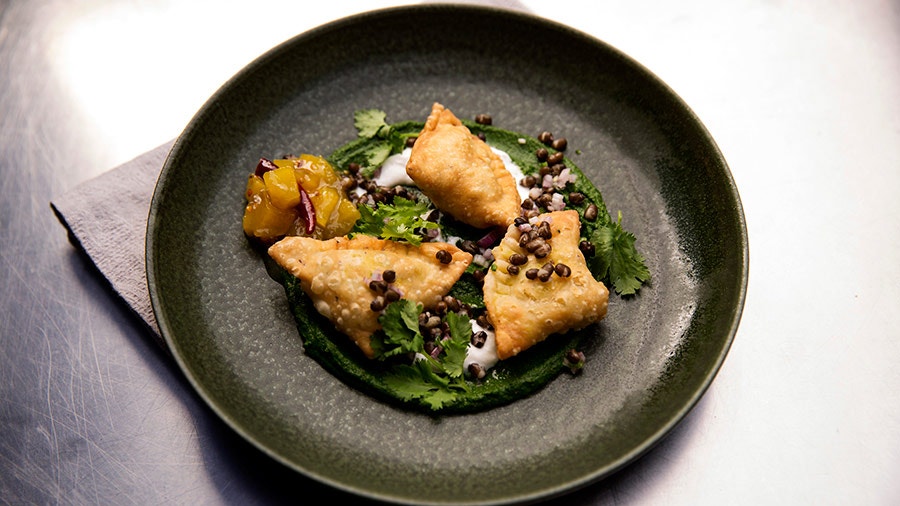 Samosas with Coriander Chutney
