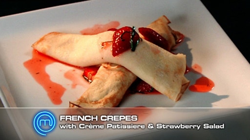 French Crepes with Creme Patissiere and Strawberry Salad