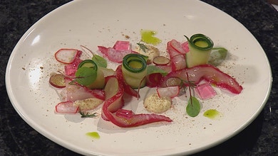 Beetroot Cured Kingfish with Horseradish
