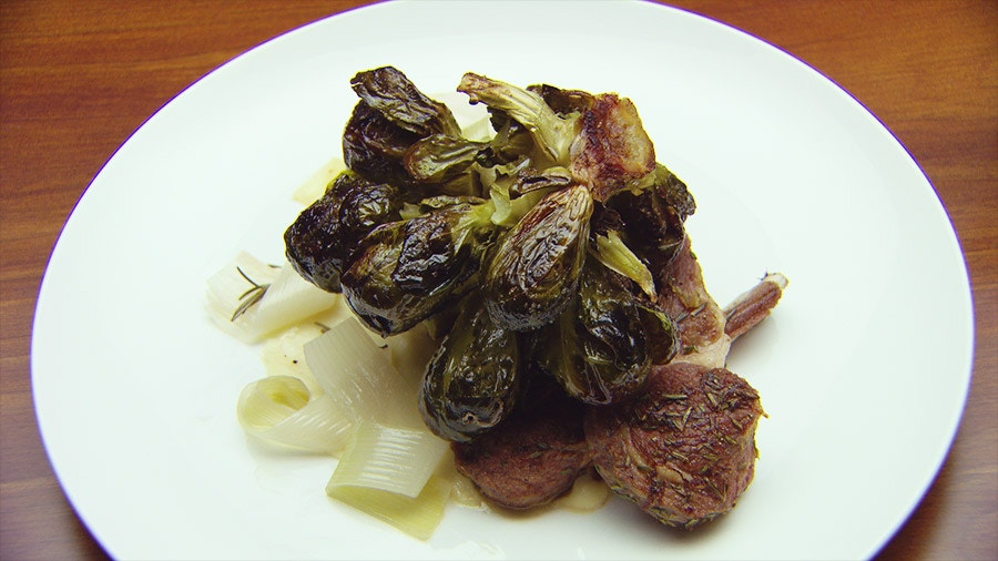 Brussels Sprouts, Parsnip Puree, Leeks and Lamb