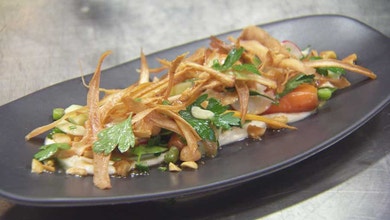 Baby Carrot, Crispy Parsnip and Honey Macadamia Salad