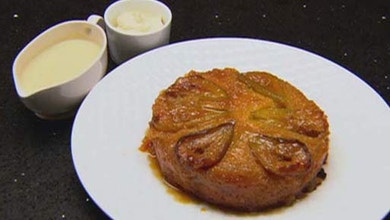 Sticky Fig and Caramel Cake with Vanilla Custard