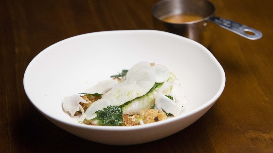 Roast and Poached Monkfish, Parsley and Pickled Kohlrabi