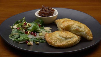 Haloumi, Pear and Mint Pastie with Date and Fig Jam