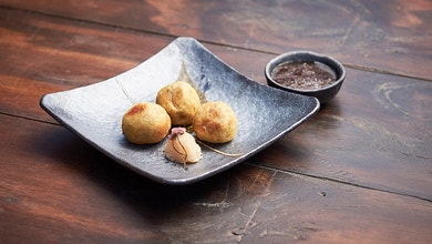 Black Soybean Filled Honey Yam Dumplings with Caramel Sauce