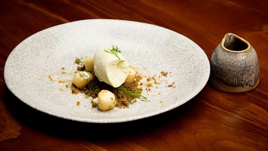 Fennel Ice Cream with Smashed Wild Rice Shortbread