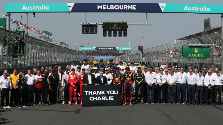 Formula One drivers and officials pose for a photo prior to the Australian Grand Prix