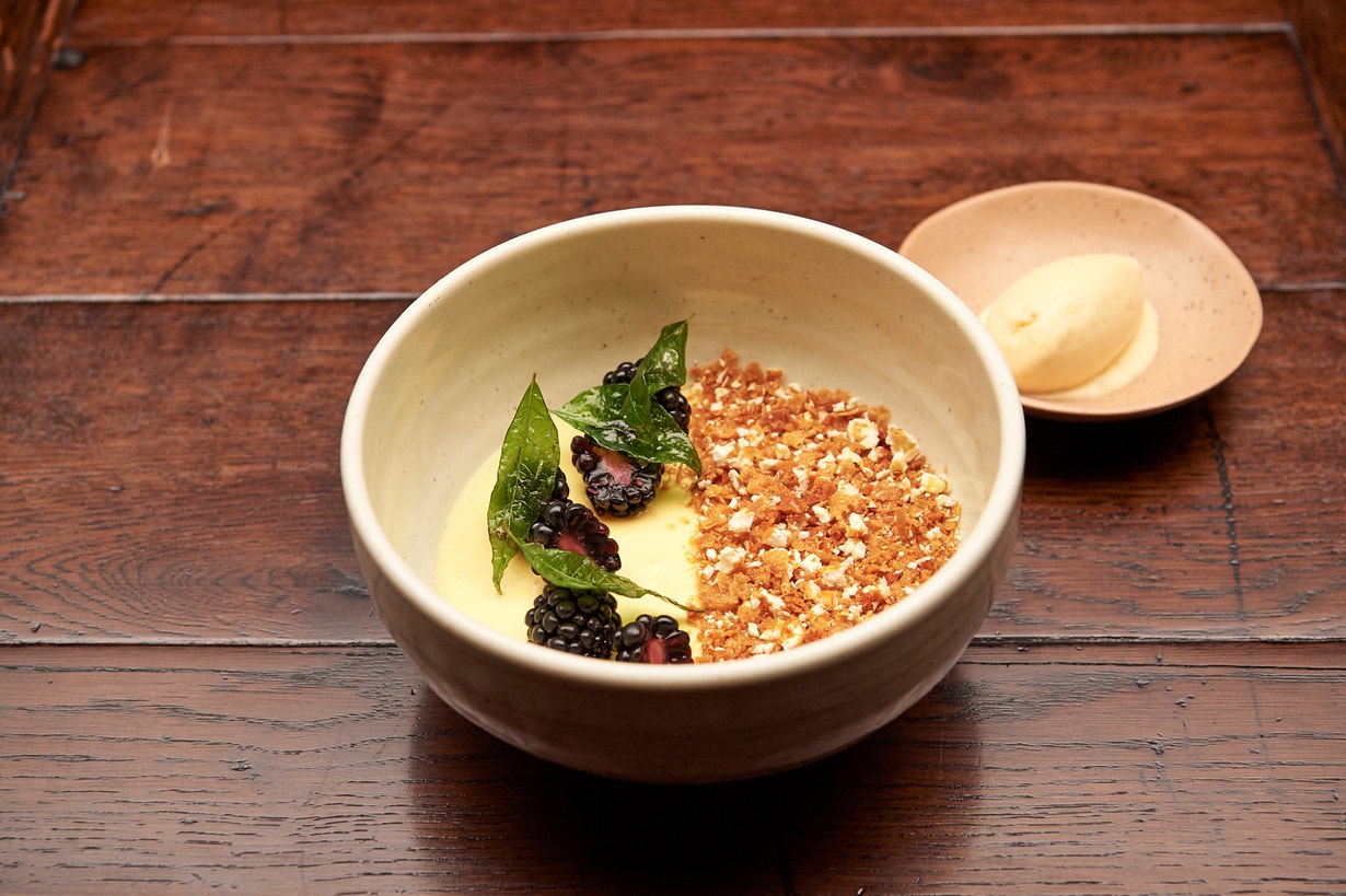 Sweet Corn Panna Cotta with Cornflake Ice-Cream