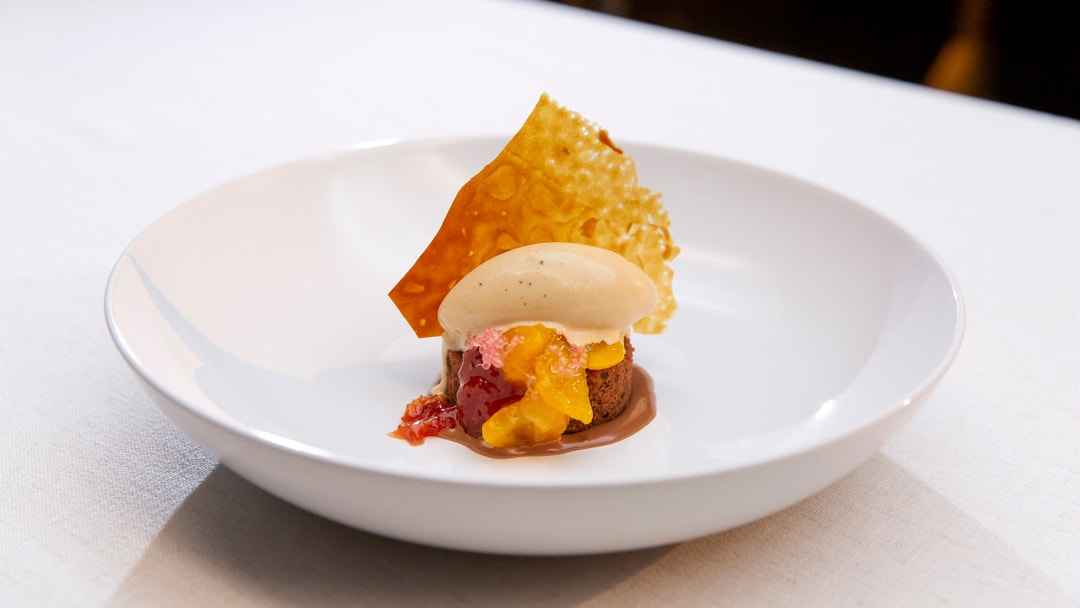 Chocolate Sponge Cake with Earl Grey Ice Cream and Native Marmalade