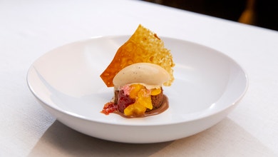Chocolate Sponge Cake with Earl Grey Ice Cream and Native Marmalade