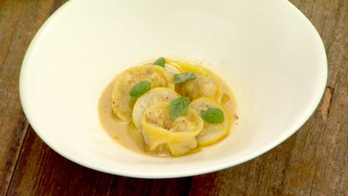 Lobster Stuffed Tortellini with Lobster Miso Bisque