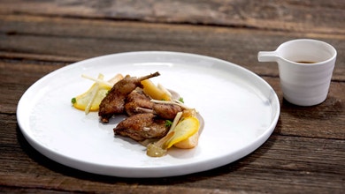 Pan Fried Quail, Apple and Shiitake