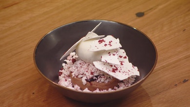 Chocolate Mousse, Coconut Gelato with Blood Lime and Cherry Compote, and Native Citrus