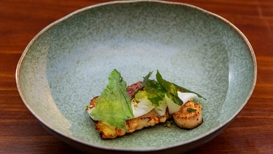 Seared Scampi with Turnip Scallops and Barbequed Figs