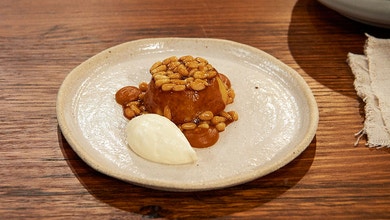 Pumpkin Cake with Creme Fraiche and Pine Nut Caramel