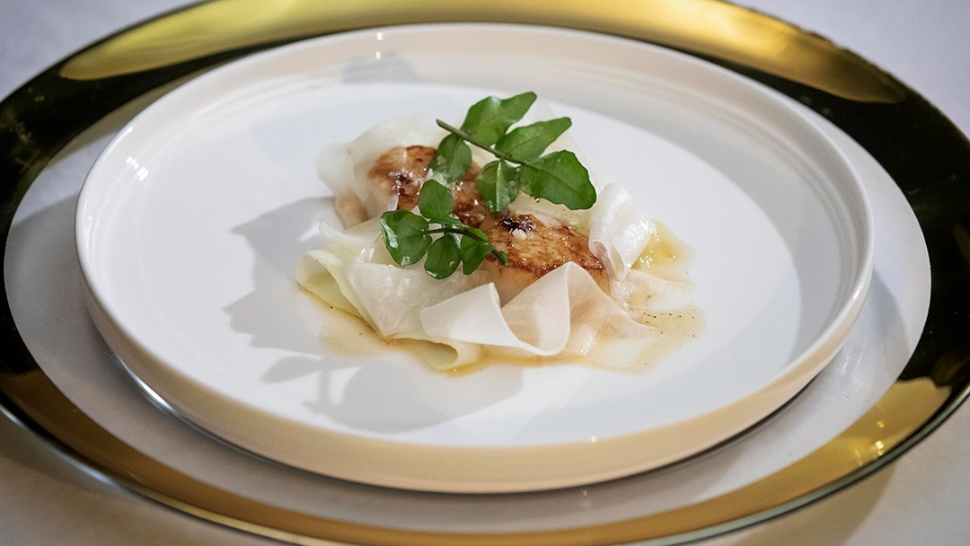 Scallops with Turnips and Celeriac Cream and Fresh Apple